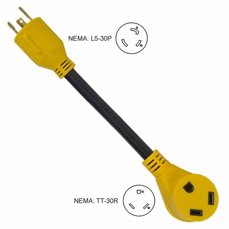 Generator 30 Amp 3 Pole NEMA L5-30P to RV 30 Amp Female NEMA TT-30R 12 Inch 10AWG/3 Cord -  SUPERIOR ELECTRIC, RVA1537